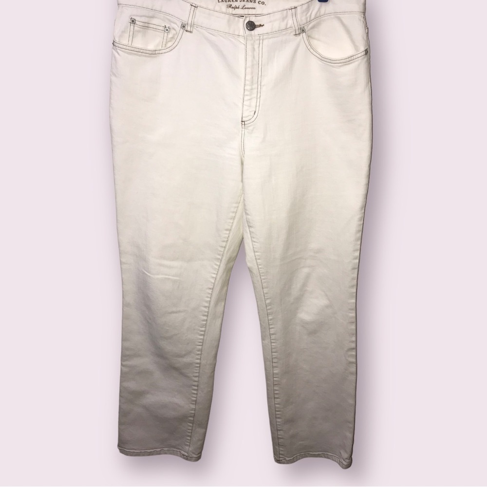 LAUREN Ralph Lauren Womens Cotton Straight Leg Zip Up Ivory Jeans Size 14